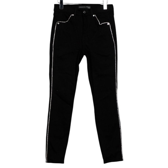 Veronica Beard Debbie Black Jeans w/ Rhinestone Crystal Embellishments